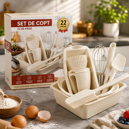 Set Premium pentru Copt 22 Piese din Silicon – Tăvi și Ustensile de Bucătărie Antiaderente