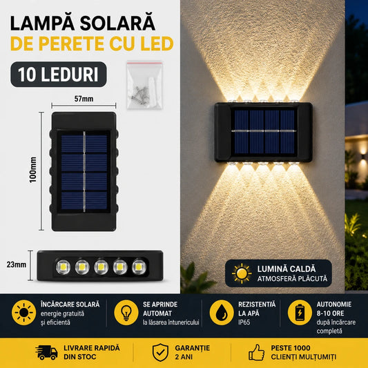 Set 6 Lămpi Solare LED pentru Perete – Pachet Promoțional 4+2 CADOU | 10 LED-uri | IP65