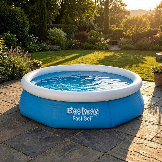 Piscina Gonflabila Bestway Fast Set Rotunda 244 x 61 cm, Capacitate 1880 Litri, Montaj Rapid, Albastra